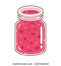 Glass jar with strawberry jam. Cartoon style. Vector illustration.