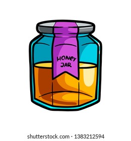 Glass jar of sweet honey from new shop market