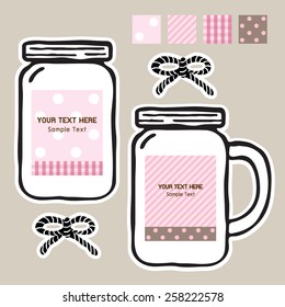 Glass jar tags, patterns, vector illustration 