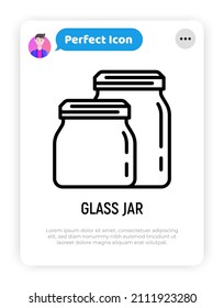 Icono de línea delgada de jarra de vidrio. Cero desperdicio. Ilustración vectorial moderna de utensilios de cocina.