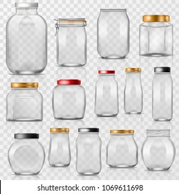 Glass jar vector empty mason glassware with lid or cover for canning and preserving illustration glassful set of container or cuppingglass isolated on transparent background