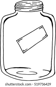 Glass jar. Vector illustration of a glass jar with blank label. Hand drawn  empty jar.