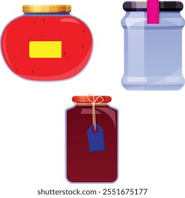 glass jar with white cap mockup. Realistic vector illustration set of transparent, translucent and matte plastic container for cosmetic. Clear makeup or face cream package with glossy lid.
