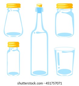 Glass jars and glass bottle isolated on white vector illustration