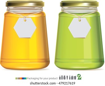 Glass Jars Bottles with Jam, Confiture, Honey. illustration