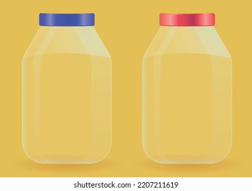 Glass Jars for canning and preserving or money. With cover lid on yellow background