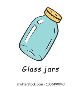 Glass jars color icon. Zero waste swap. Empty can with metal lid. Food conservation. Homemade jam, marmalade, honey storage. Empty canning jar. Preserve glassware. Isolated vector illustration