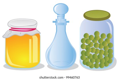 Glass jars and decanter