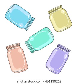 Glass jars in different colors - vector.