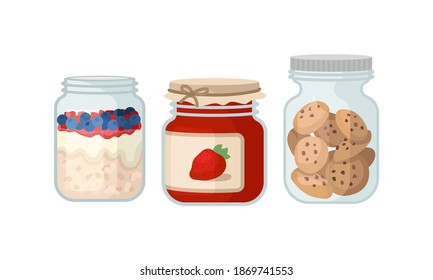 Glass Jars with Different Objects Inside Vector Set