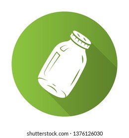 Glass jars flat design long shadow glyph icon. Empty can with metal lid. Food conservation. Homemade jam, marmalade, honey storage. Canning jar. Preserve glassware. Vector silhouette illustration