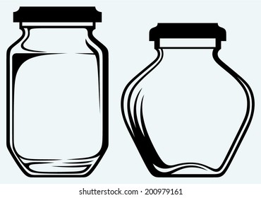 Glass jars. Image isolated on blue background