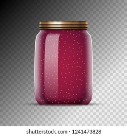 Glass jars with jam vector illustration. Canned food preserve container. Jam dessert in jars.
