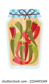 Glass jars with peppers flat icon Conserved vegetables