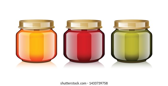 Glass Jars set Mock Up. For Honey, Jam, Jelly or Baby Food Puree for your design