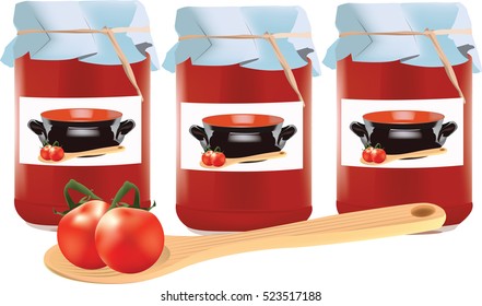 glass jars with tomato sauce