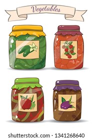 glass jars with vegetables