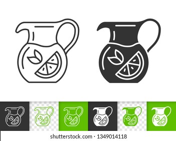 Glass Jug black linear and silhouette icons. Thin line sign of pitcher. Tea outline pictogram isolated on white, color, transparent background. Vector Icon shape. Mojito simple symbol closeup