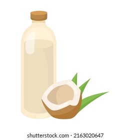 Glass jug with coconut oil. Bottle of vegetable oils cartoon illustration isolated on white background