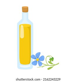 Glass jug with forest flower oil. Bottle of vegetable oils cartoon illustration isolated on white background