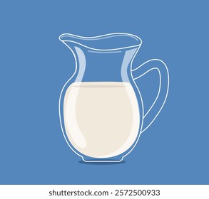 Glass jug with fresh milk. Natural, healthy drink. Healthy lifestyle. Dairy product. Vector illustration.