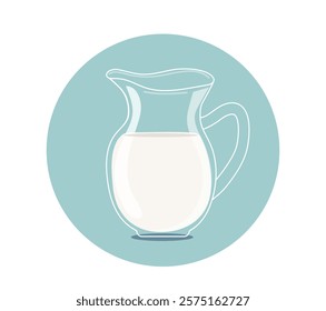 Glass jug with fresh milk. Natural, healthy drink. Healthy lifestyle. Dairy product. Vector illustration.