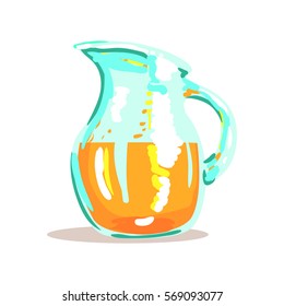 Glass Jug With Fresh Squeezed Orange Juice Drink Cool Style Bright Illustration