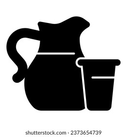 Vidrio y jarra de un ícono sólido de leche, concepto de productos lácteos, jugo de leche con signo de vidrio sobre fondo blanco, Leche fresca en un icono de jarra en estilo glifo para diseño móvil y web. Gráficos vectoriales