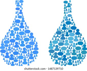 Glass jug mosaics of Chat Clouds and Men symbols. Vector mosaic in blue color variations. Persons and chat balloons are organized into Glass jug mosaics. Flat design on a white background.