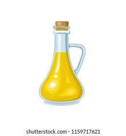 Glass jug with olive oil. Vector illustration. Vintage style. Templates for design shops, restaurants, markets.