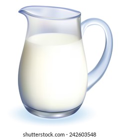 Glass jug pitcher of fresh milk isolated on white background. EPS-10