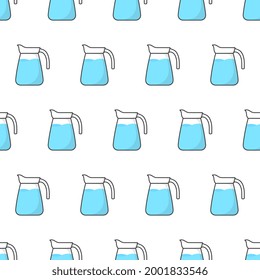 Glass Jug Seamless Pattern On A White Background. Pitcher With Water Theme Vector Illustration