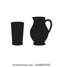 Glass and jug silhouette vector isolated on white background