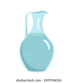 Glass jug with water. Tableware for the kitchen, an item for cooking and drinking. 