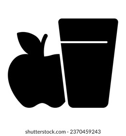 Glass of juice and apple solid icon, Thanksgiving Day concept, apple harvest sign on white background, fresh fruit juice icon in glyph style for mobile and web design. Vector graphics