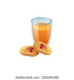 glass of juice with biscuits. realistic vector