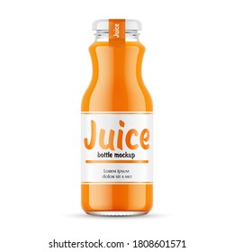 Glass Juice Bottle. Realistic Vector Packaging Mockup. Template For Design, Isolated On White Background