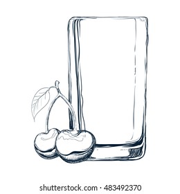 glass of juice and cherry icon. organic and healthy drink theme. Isolated design. Vector illustration