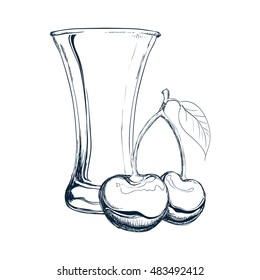 glass of juice and cherry icon. organic and healthy drink theme. Isolated design. Vector illustration
