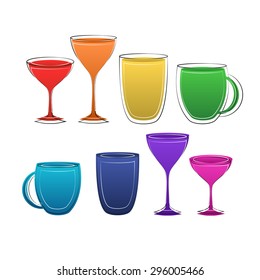 a glass of juice or a cocktail, vector set