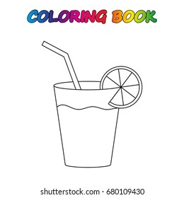  a glass of juice - coloring book.  Coloring  page to educate preschool kids .  Game for preschool kids.  Vector cartoon  illustration, worksheet.