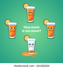 glass of juice with different facial expressions