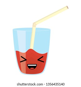 glass with juice fruit and straw kawaii character