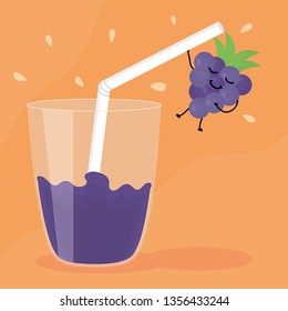 glass with juice grapes fresh fruit kawaii character
