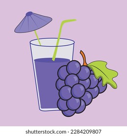 glass with juice and grapes.illustration with juicy and tasty fruits - grapes and grape juice.