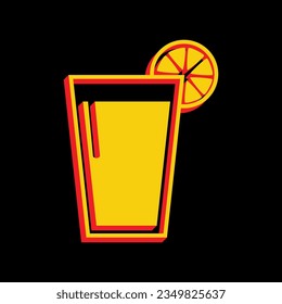 Glass of juice icons. 3D Extruded Yellow Icon with Red Sides a Black background. Illustration.