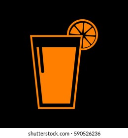 Glass of juice icons. Orange icon on black background.