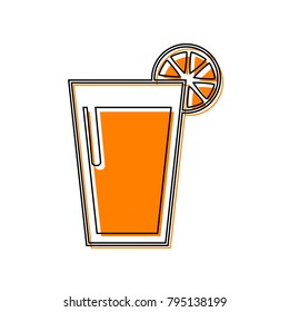 Glass of juice icons. Vector. Black line icon with shifted flat orange filled icon on white background. Isolated.