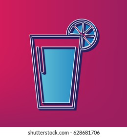 Glass of juice icons. Vector. Blue 3d printed icon on magenta background.