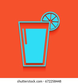 Glass of juice icons. Vector. Blue icon with soft shadow putted down on flamingo background.